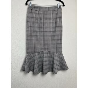 Kate Kasin Sz M Grey Plaid Zip Trumpet Mermaid Skirt Light Academia Preppy Nerdy
